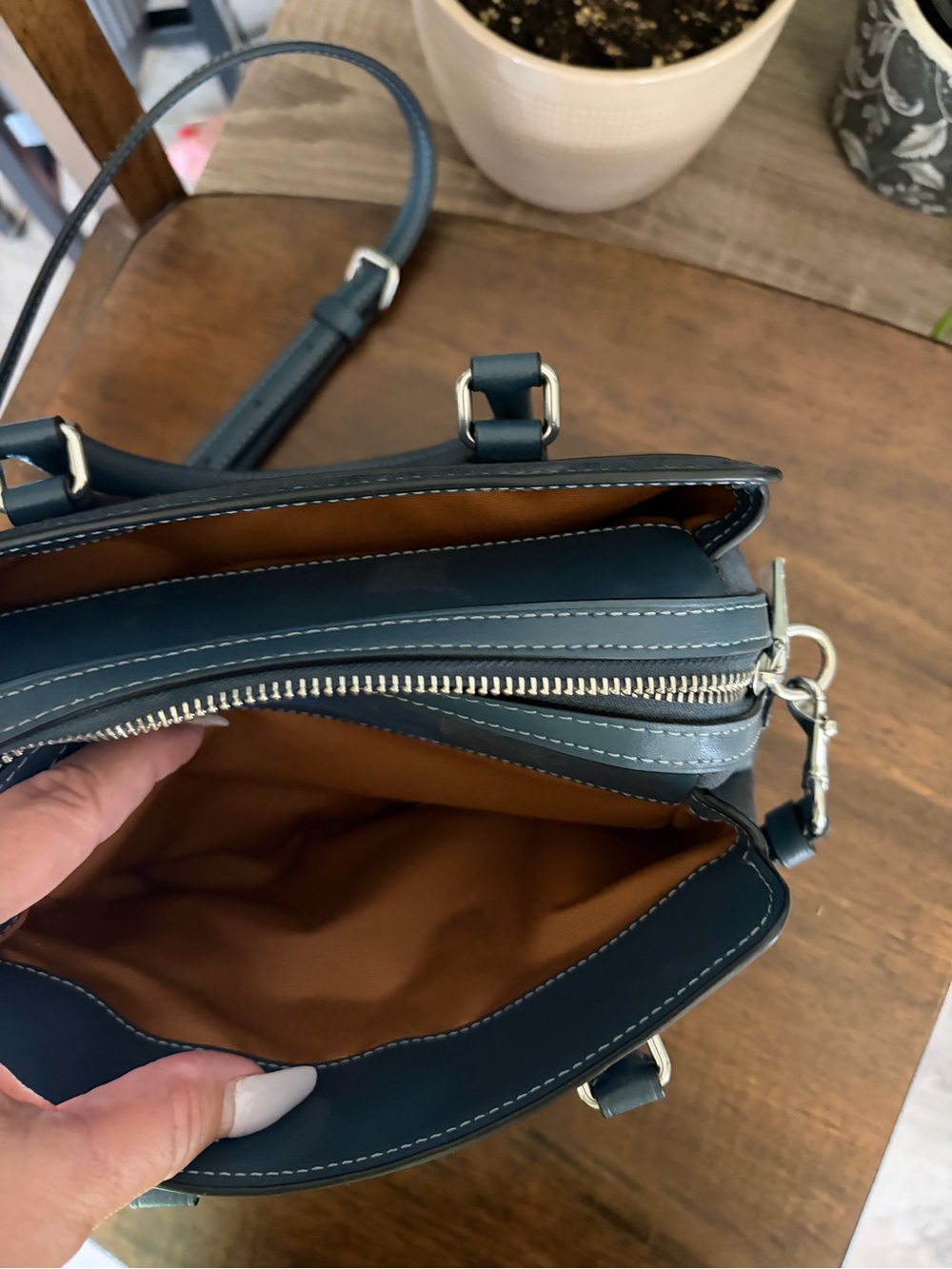 Coach Slate Blue Pebble Leather Satchel with Crossbody Strap - Picture 7 of 8